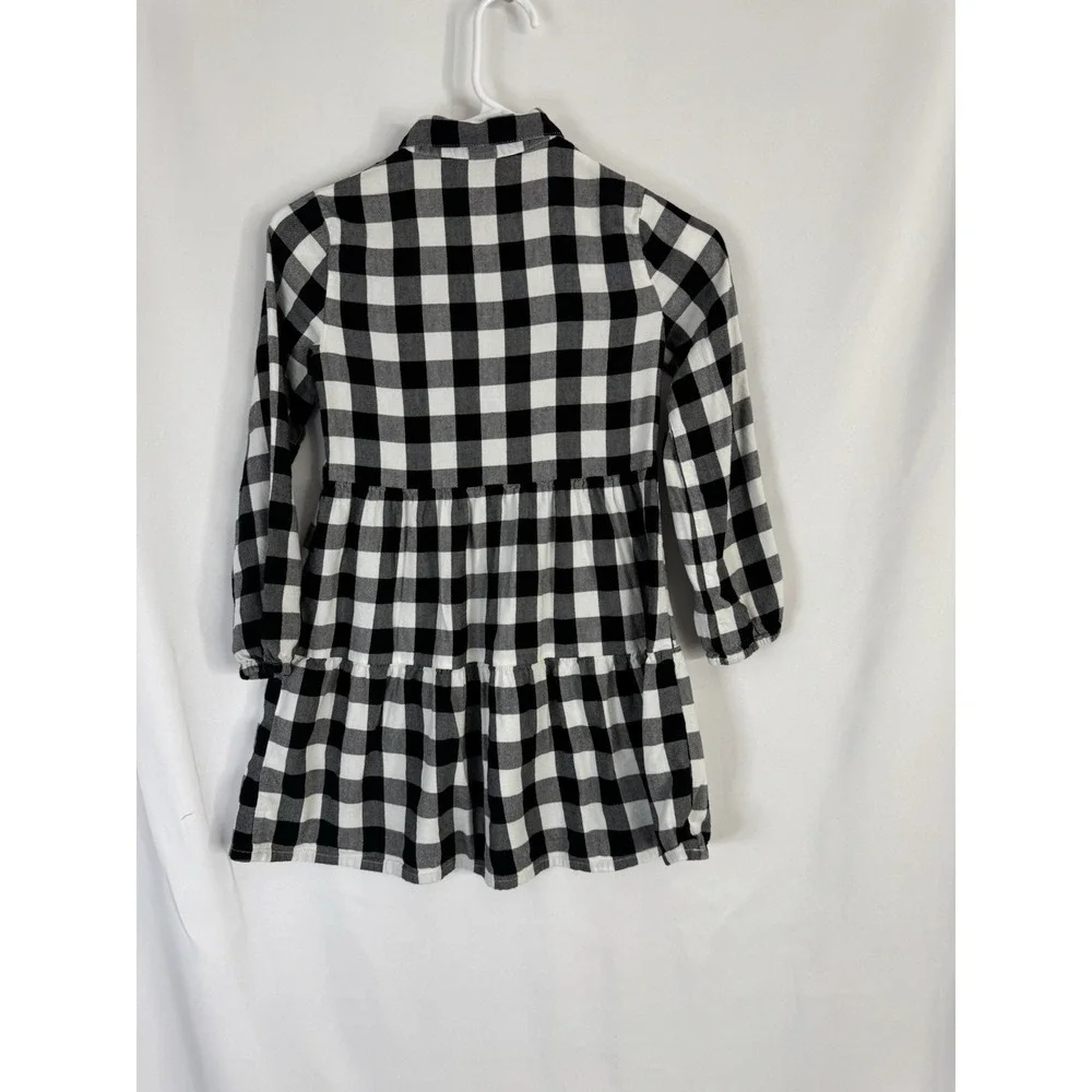 Star Ride Girls Buffalo Plaid‎ Dress Size 8/10 Black & White Long Sleeve Buttons